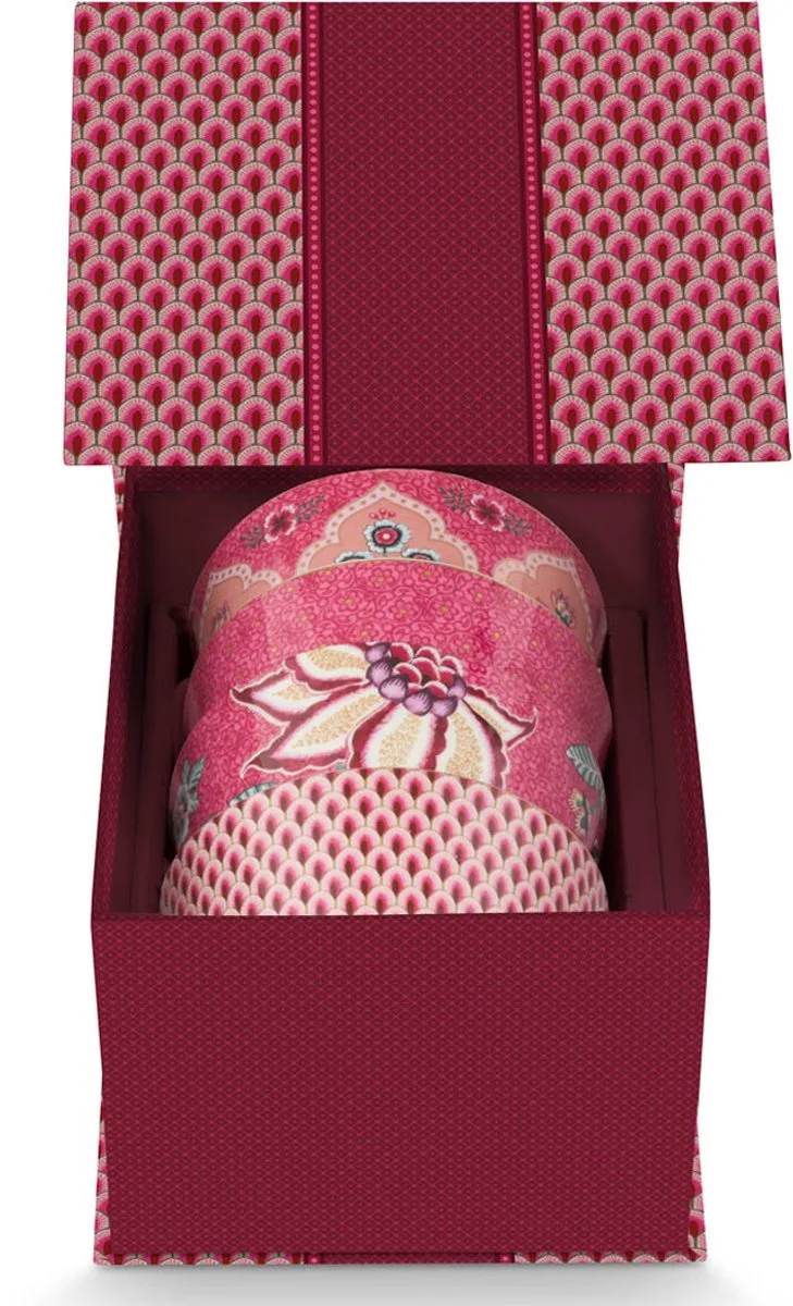 oriental flower cadeauset van 4 bowls 12cm assortie by Pip Studio in Dark pink – product photo