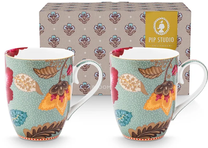 Pip studio-Mok groot-Blooming Tales Fantasy Blue-Set van 2-365ml-Porselein by Pip Studio in Blue – product photo