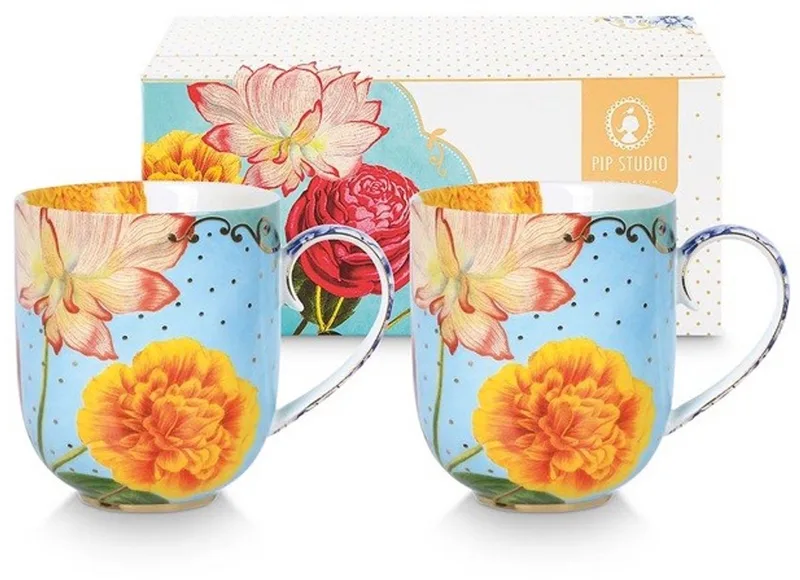 Pip studio-mok groot-Royal Flowers-Set van 2-325ml-Porselein by Pip Studio in Blue – product photo