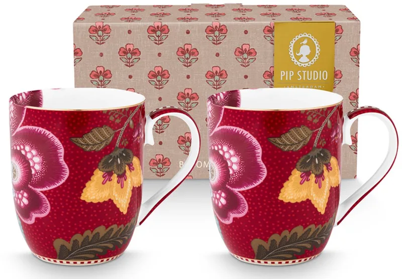 Pip studio-Mok klein-Blooming Tales Fantasy Dark Red-Set van 2-200ml-Porselein van Pip Studio in Rood – productfoto