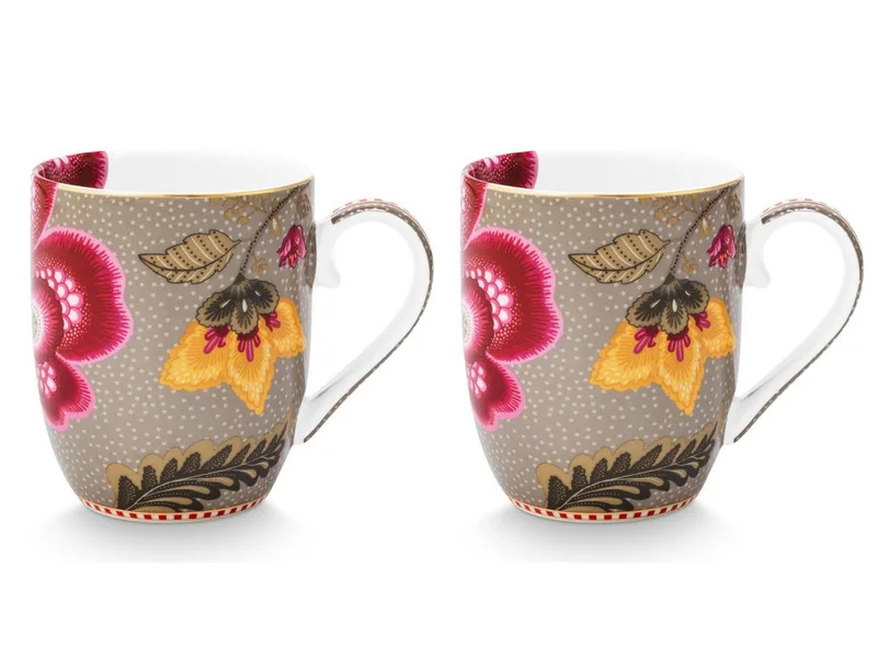 Pip studio-Mok klein-Blooming Tales Fantasy Khaki-Set van 2-200ml-Porselein van Pip Studio in Khaki – productfoto 2 van 5