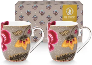 Pip studio-Mok klein-Blooming Tales Fantasy Khaki-Set van 2-200ml-Porselein van Pip Studio in Khaki – productfoto 1 van 5