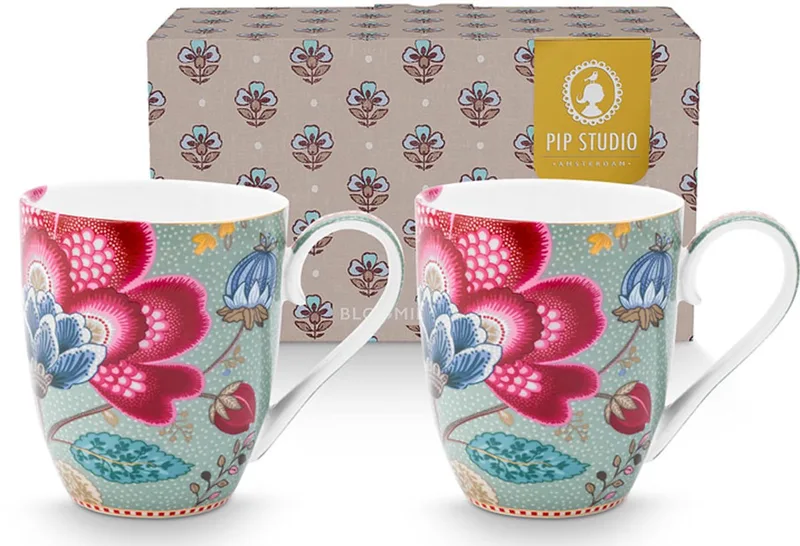 Pip studio-Mok XL-Blooming Tales Fantasy Blue-Set van 2-450ml-Porselein van Pip Studio in Blauw – productfoto
