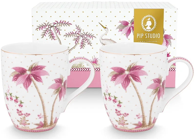 Pip Studio-mokken -set van 2-kadoverpakking-350 ml - porselein - Jolie Dots Gold Pink de Pip Studio en Rose – photo produit