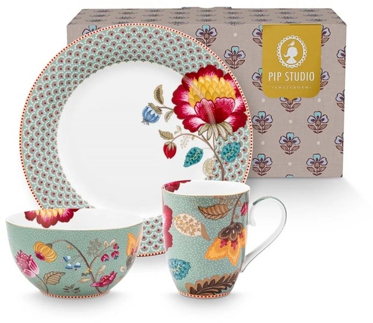 Pip studio-Ontbijtset 3 delig-Blooming Tales Fantasy Blue-Porselein van Pip Studio in Blauw – productfoto