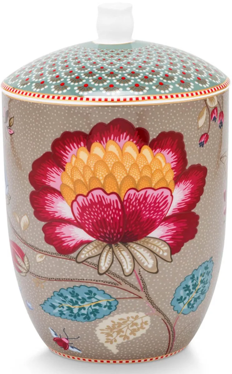 Pip studio-Voorraadpot-Blooming Tales Fantasy Khaki-1.5L-Porselein van Pip Studio in Khaki – productfoto