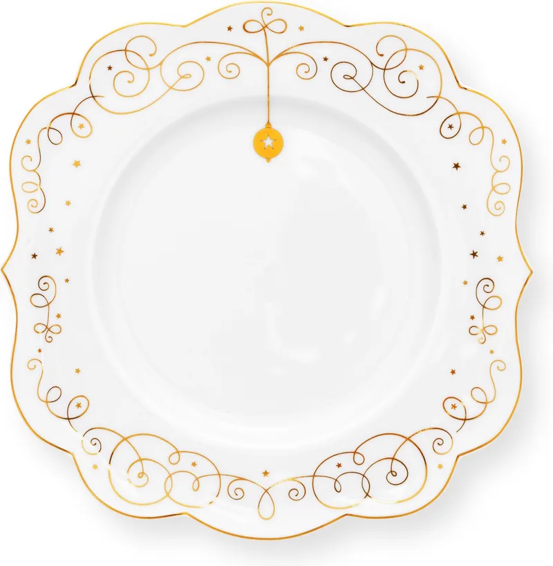 Royal winter white - dinerbord ⌀28 cm - porselein - dinerbord - goud accenten - kerstservies by Pip Studio in White – product photo