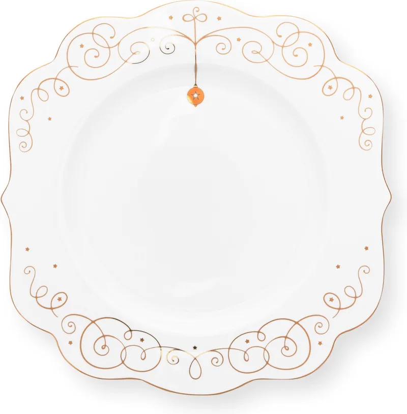 Royal winter white - gebaksbord ⌀17cm Porselein Gouden Krullen Kerstservies van Pip Studio by Pip Studio in White – product photo