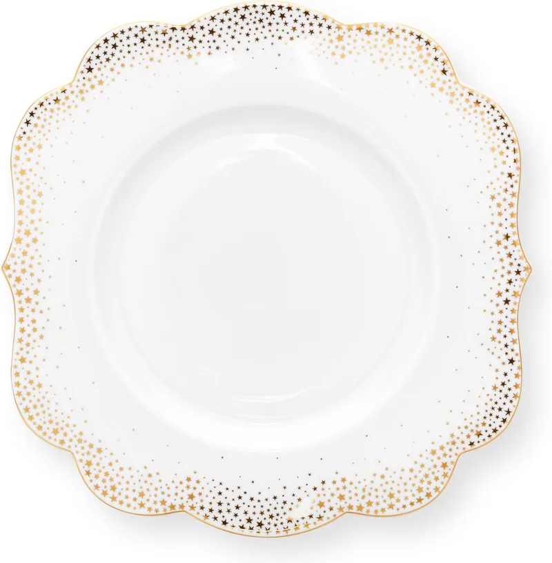 Royal winter white - ontbijtbord ⌀23.5cm - porselein - gouden sterren - bord - kerstservies by Pip Studio in White – product photo