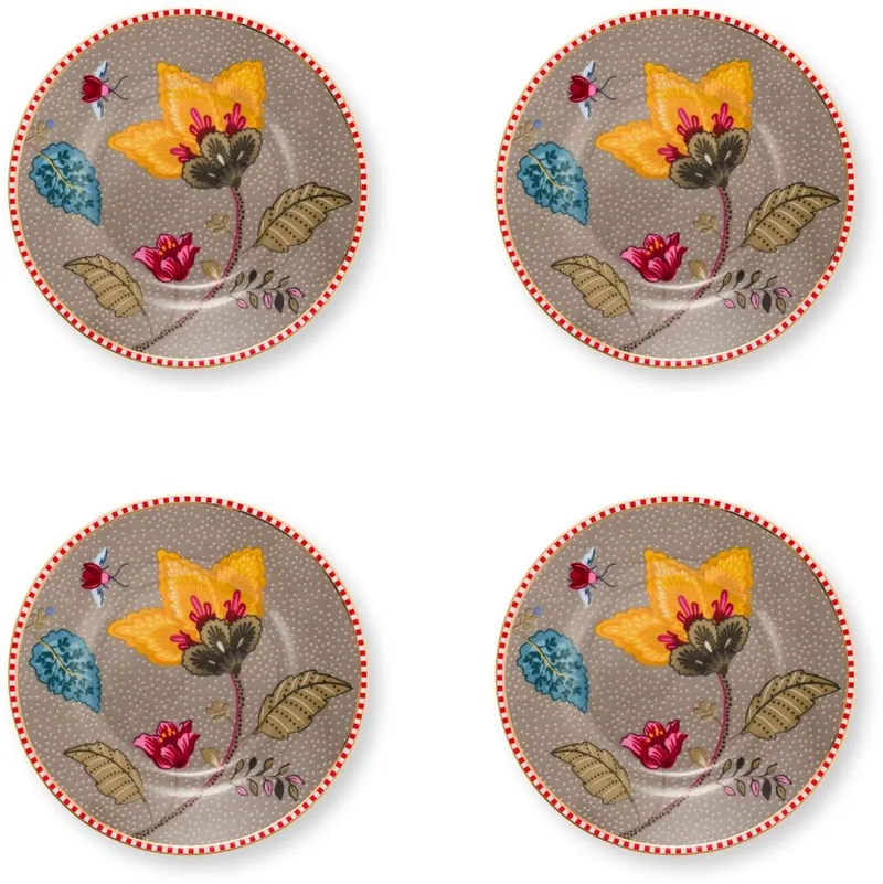 servies - Blooming Tales Fantasy - Set van vier petit four bordjes - Porselein by Pip Studio in Brown – product photo