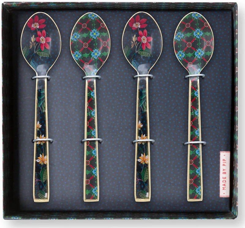 Set of 4 Spoons Enamelled - set van vier theelepels by Pip Studio in Dark blue – product photo