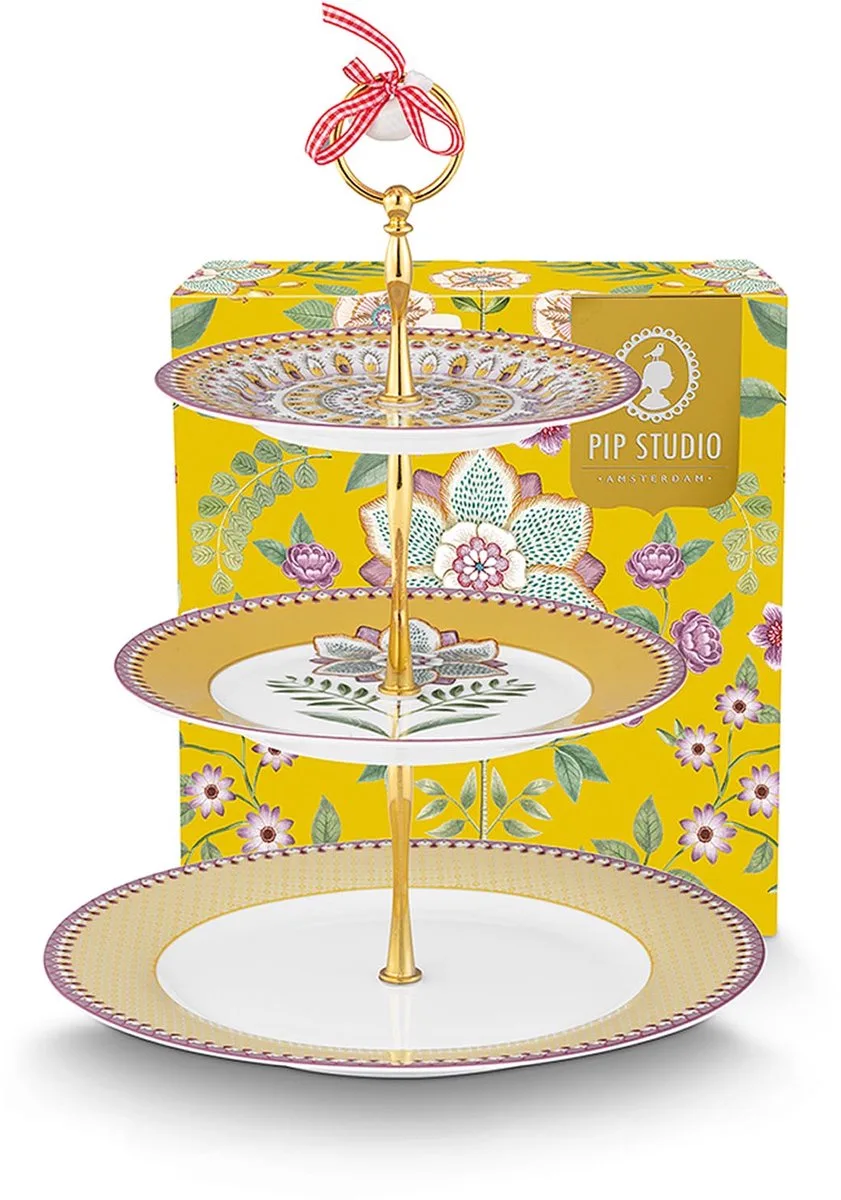 Taartplateau 3-laags - Lily & Lotus - 17/21/26,5 cm van Pip Studio in Geel – productfoto