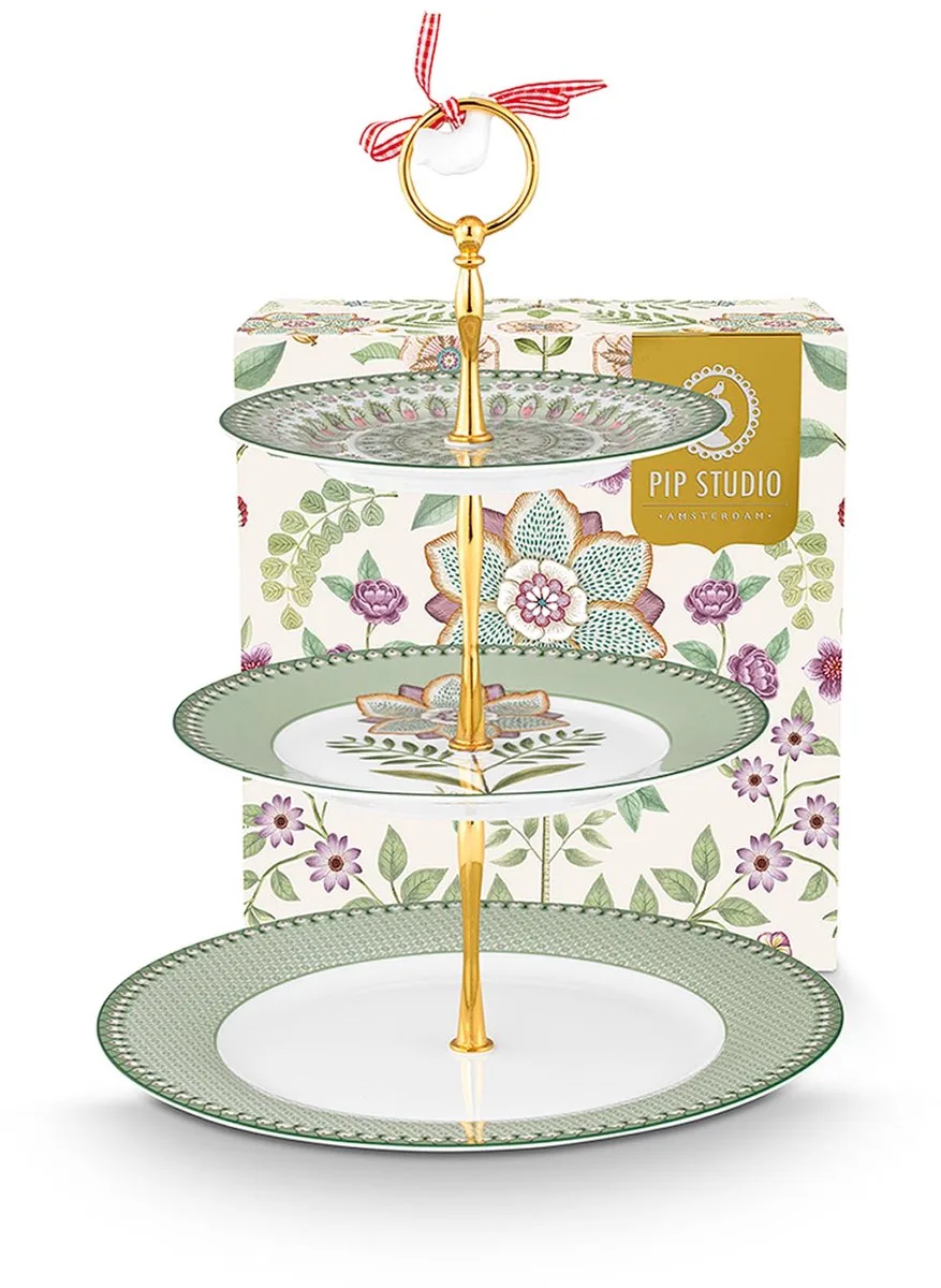 Taartplateau 3-laags - Lily & Lotus - 17/21/26,5 cm van Pip Studio in Lichtgroen – productfoto
