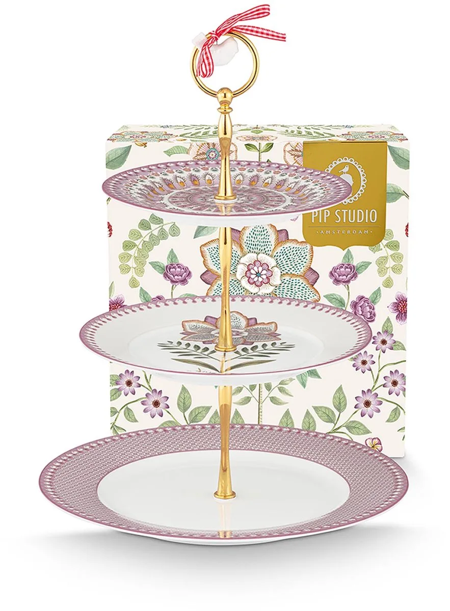 Taartplateau 3-laags - Lily & Lotus - 17/21/26,5 cm van Pip Studio in Paars – productfoto