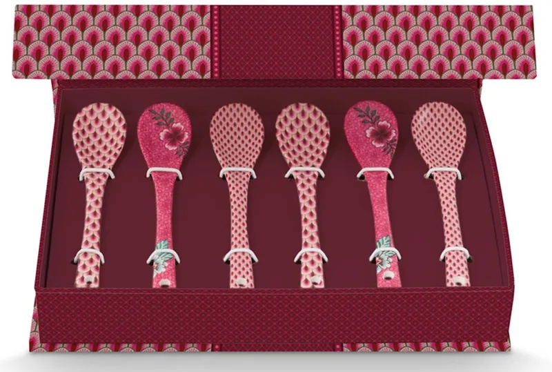 Theelepels - Giftset Teaspoons Oriental Flower Festival Dark 13cm by Pip Studio in Pink – product photo