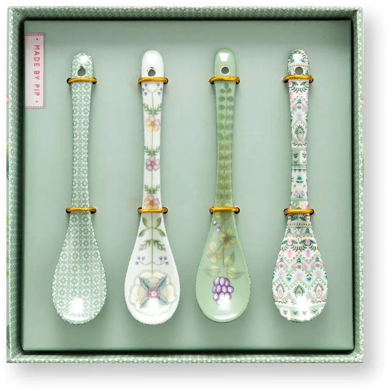 Theelepels - Lily & Lotus - 13 cm - Set van 4 by Pip Studio in Light green – product photo