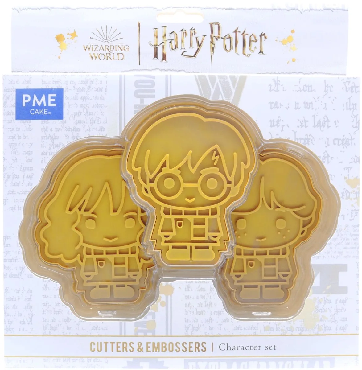 Harry Potter Cookie Cutter & Embosser, Harry, Ron & Hermione - Koekjes Uitsteek- en relïef vorm voor fondant, marsepein en koekjes fra PME i Gul – produktbillede