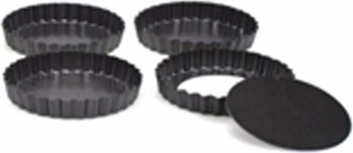 Bakvorm - 4 mini taartvormen - Anti-aanbaklaag - Losse bodem - ø 10cm van Point-Virgule in Zwart – productfoto