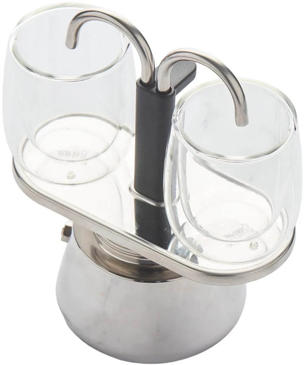 espresso set 2 dubbelwandige glazen 80ml en handmatige espresso maker van Point-Virgule in Transparant – productfoto