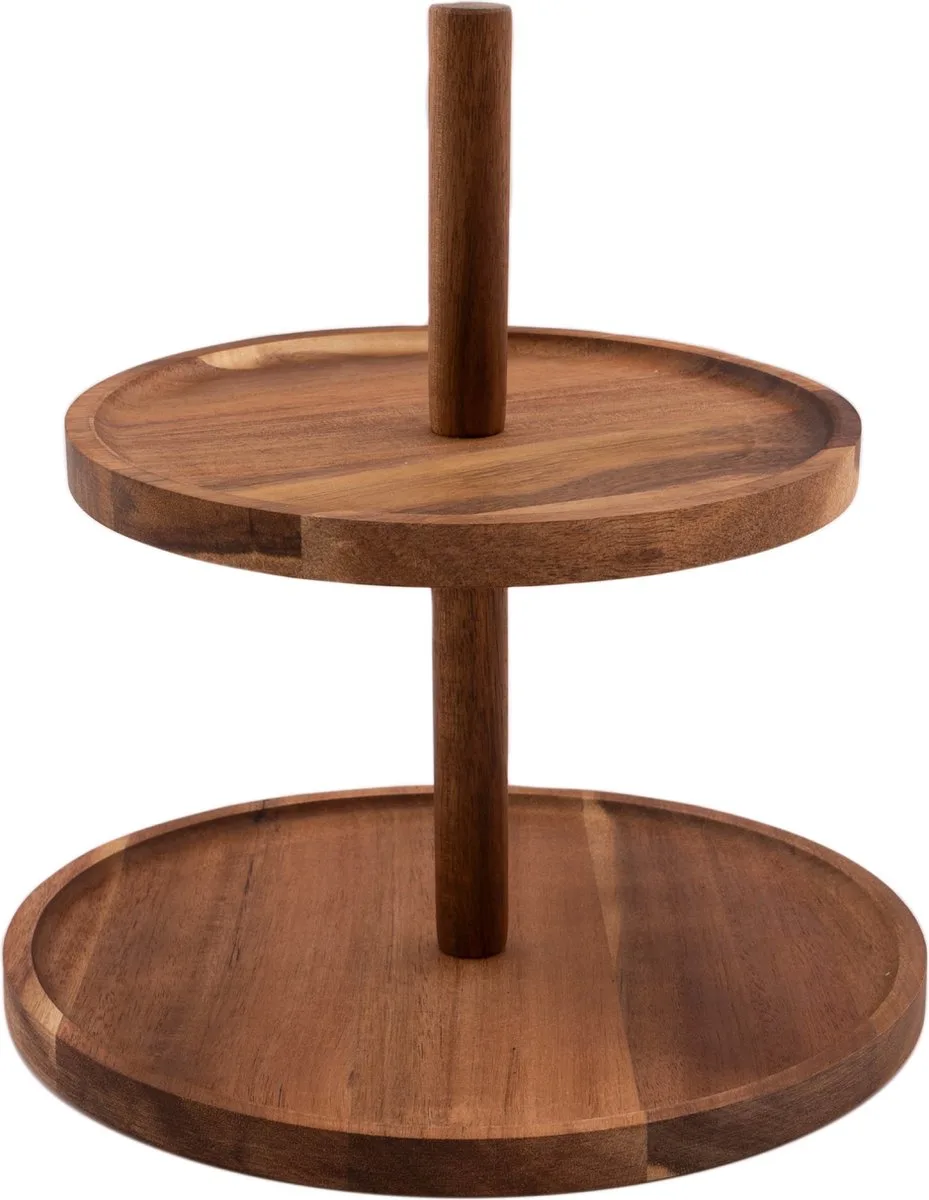 Étagère - 2-laags - Acaciahout - 20/25cm de Point-Virgule en Houtkleur – photo produit