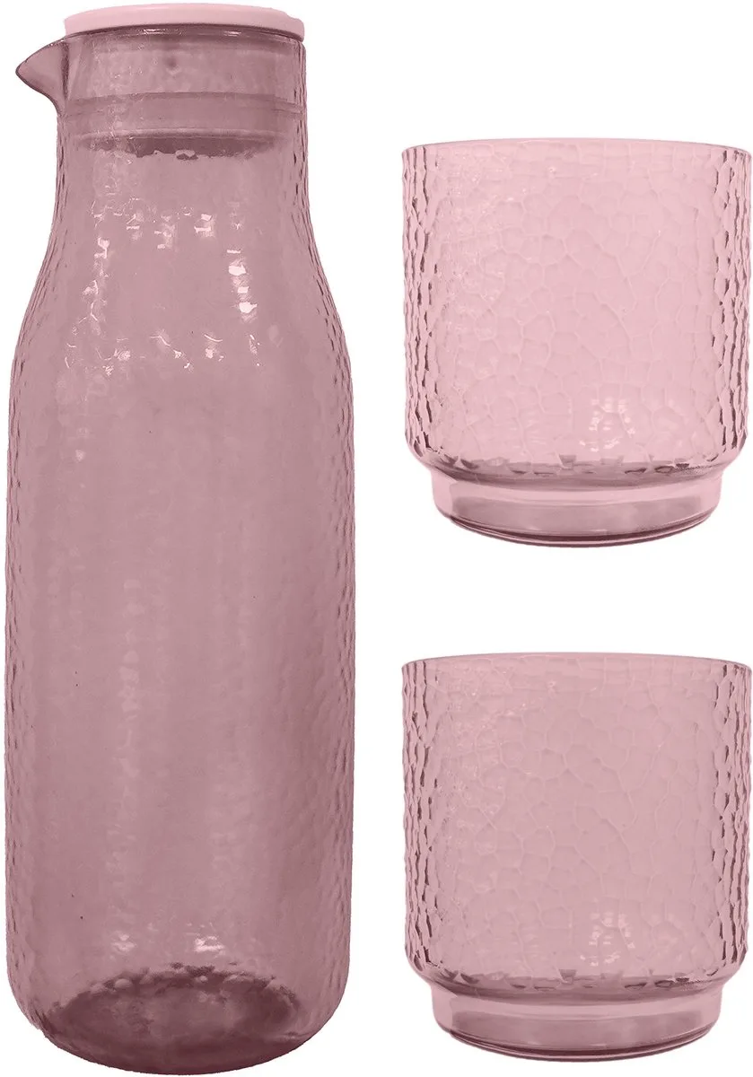 Karaf - Incl. 2 glazen - rPET - Transparant Dusty Pink van Point-Virgule in Oud roze – productfoto