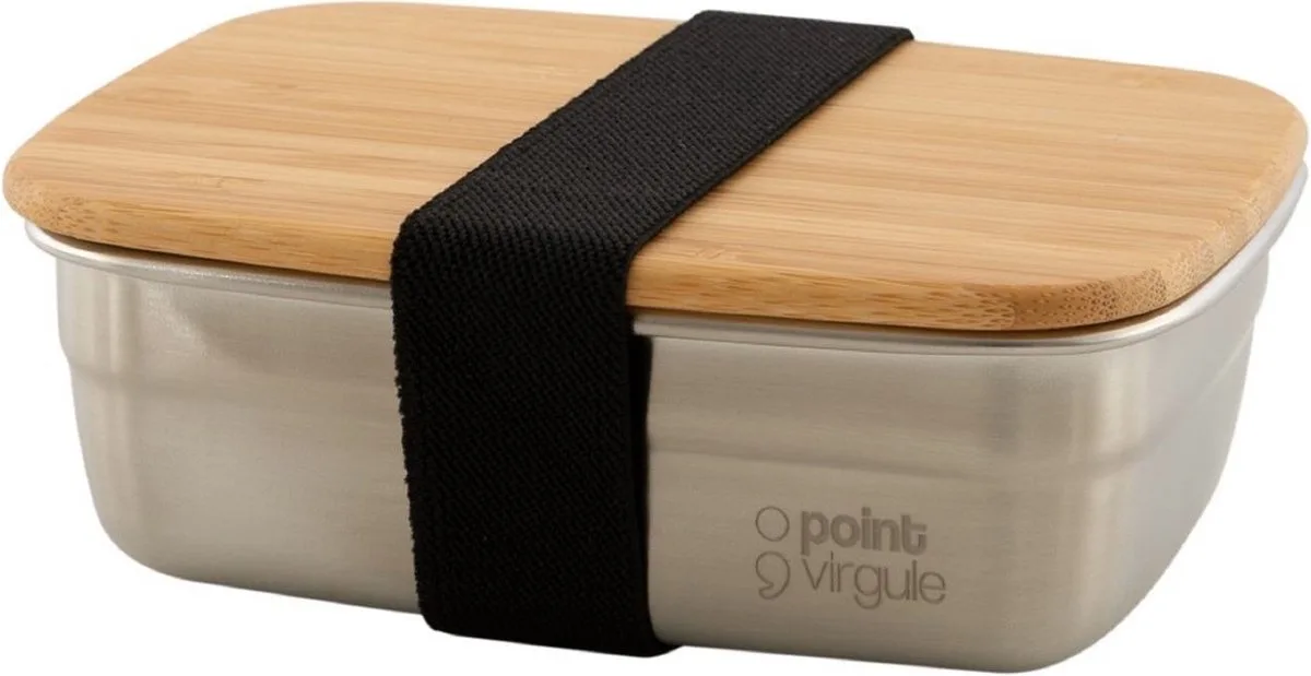 lunchbox uit rvs met deksel uit bamboe 300ml van Point-Virgule in Bruin – productfoto