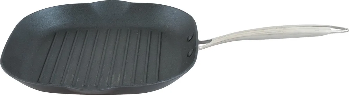 Pan-à-moi Grillpan - Vierkant - Gietijzer - Excalibur coating - 28 x 28 x 3.5cm van Point-Virgule in Zwart – productfoto