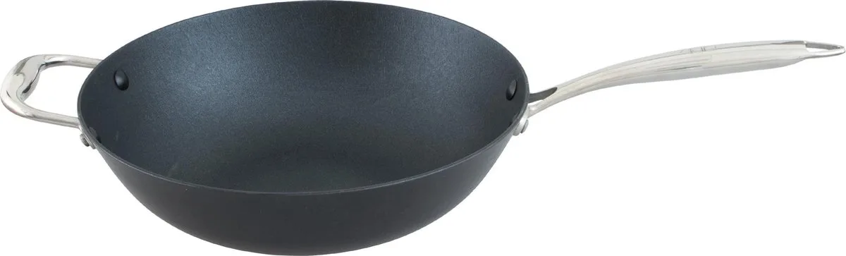 Pan-à-moi Wokpan - Gietijzer - Excalibur coating - Ø 30cm de Point-Virgule en Noir – photo produit