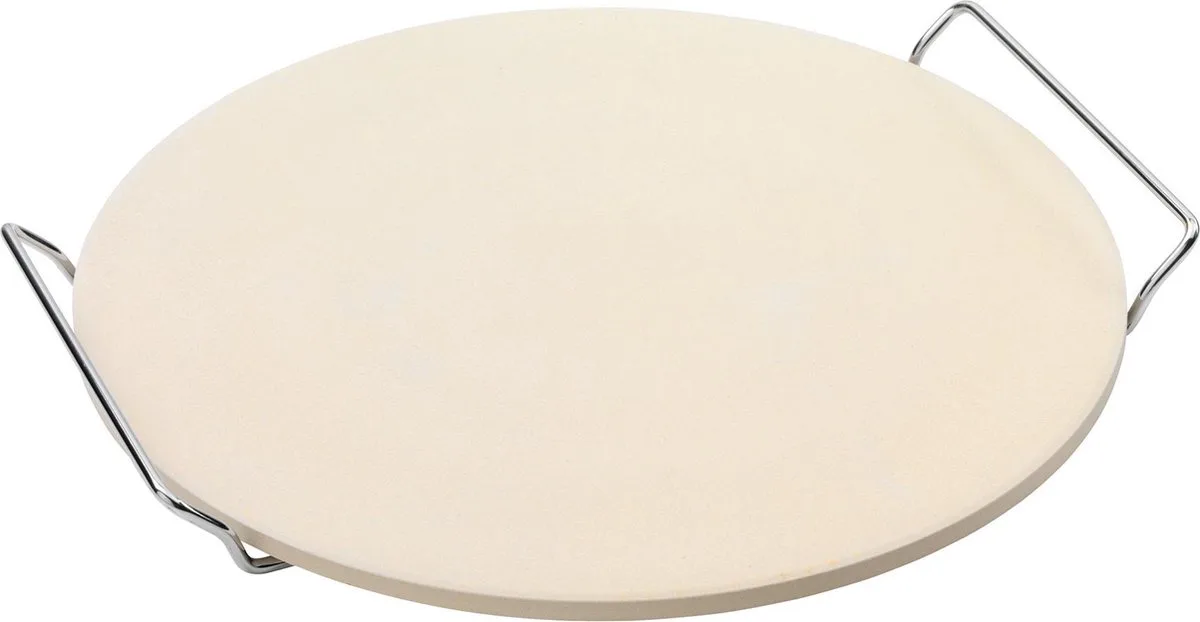 Pizzasteen - cordieriet - met metalen houder - geschikt voor barbecue - 34cm van Point-Virgule in Cremekleurig – productfoto