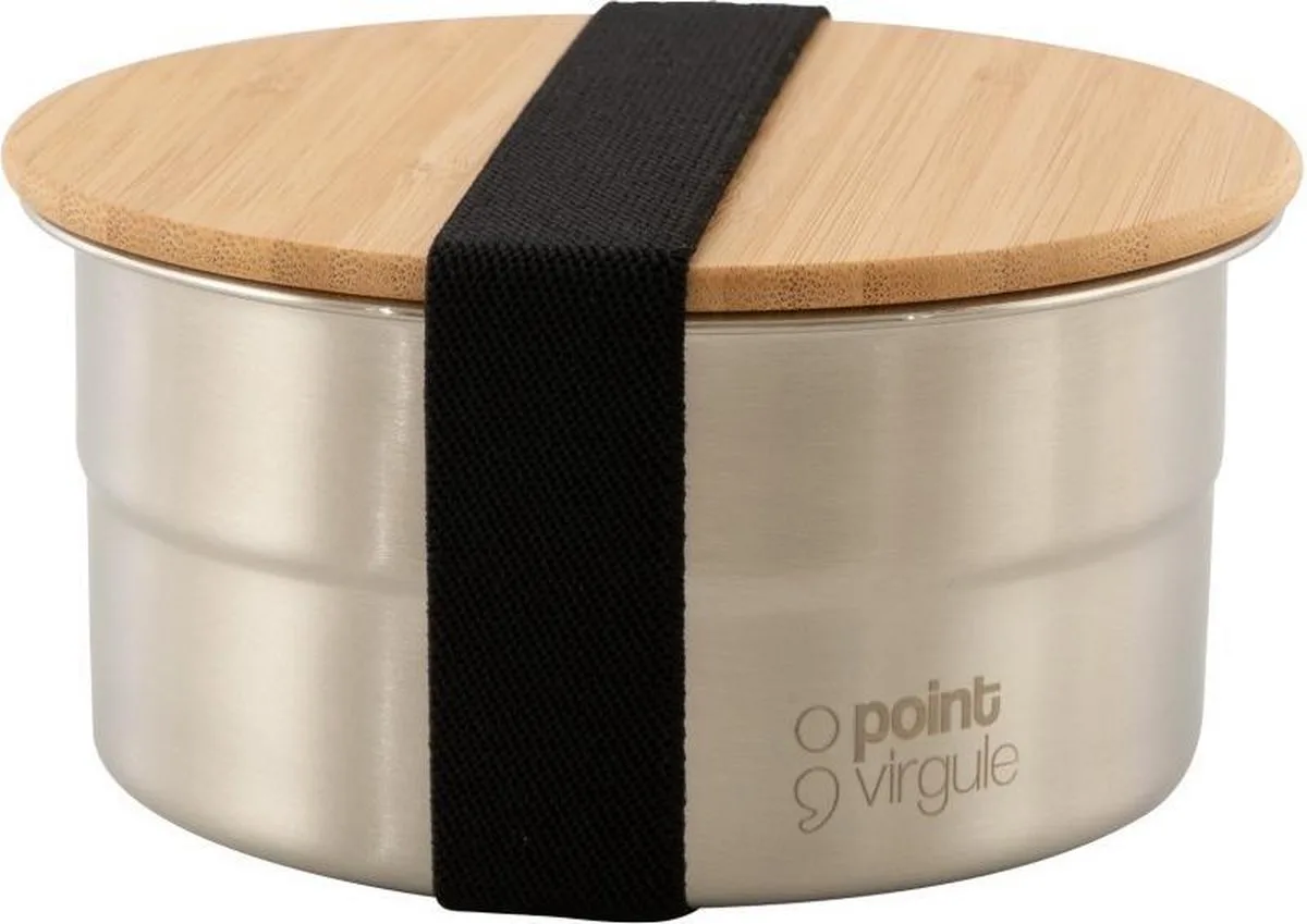 ronde lunchbox uit rvs met deksel uit bamboe 600ml van Point-Virgule in Zilver – productfoto