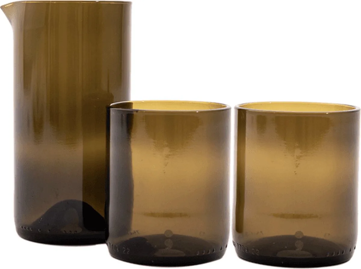 set karaf 450ml en 2 glazen 250ml uit upcycled glas van Point-Virgule in Groen – productfoto