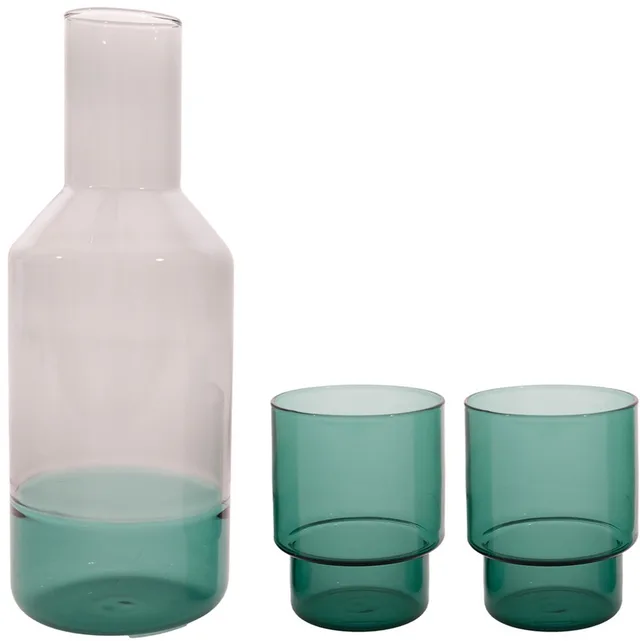 set van 2 glazen groen 220ml en karaf groen/grijs 1000ml