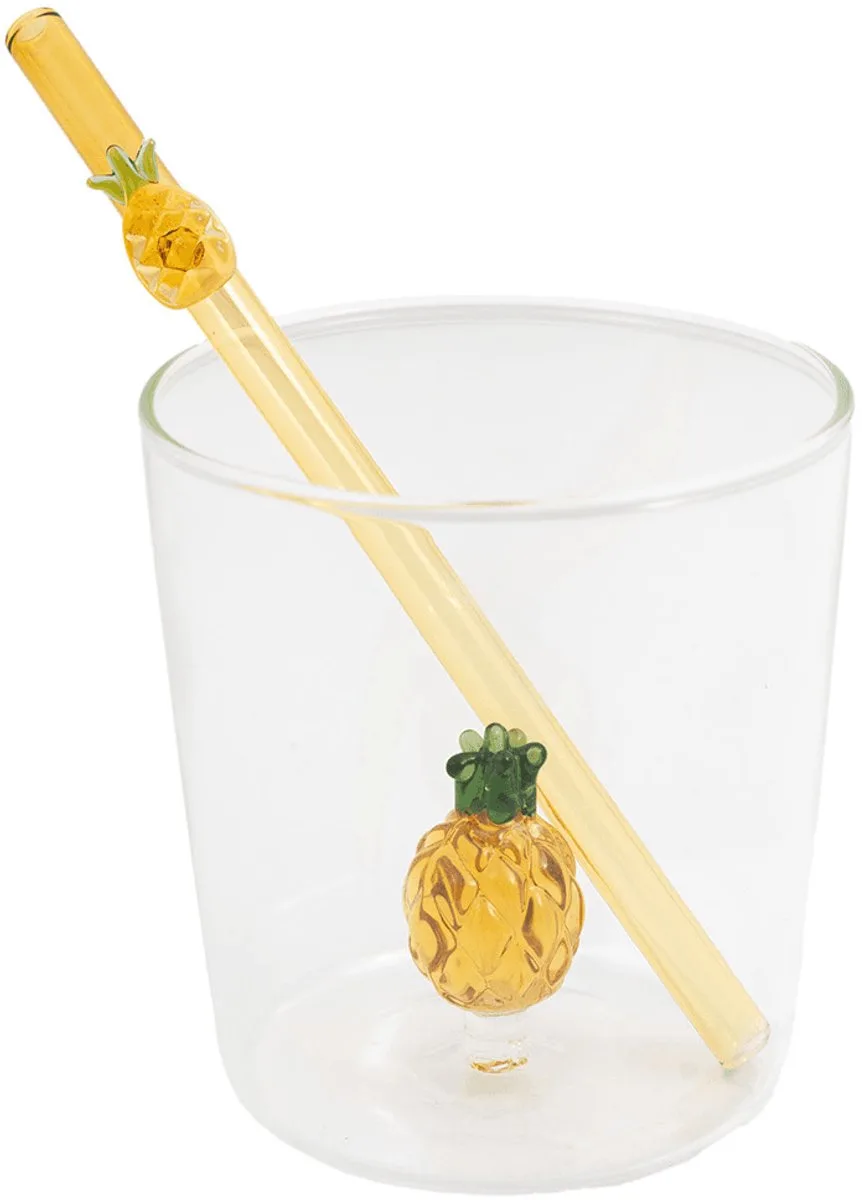Set van glas en rietje met ananas uit borosilicaatglas 300ml de Point-Virgule en Vert – photo produit