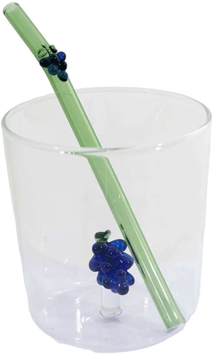 Set van glas en rietje met druif uit borosilicaatglas 300ml van Point-Virgule in Groen – productfoto