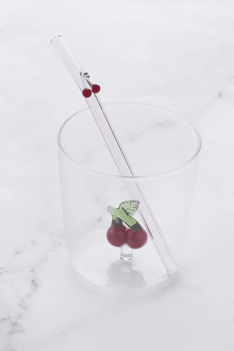 Set van glas en rietje met kers uit borosilicaatglas 300ml by Point-Virgule in Green – product photo