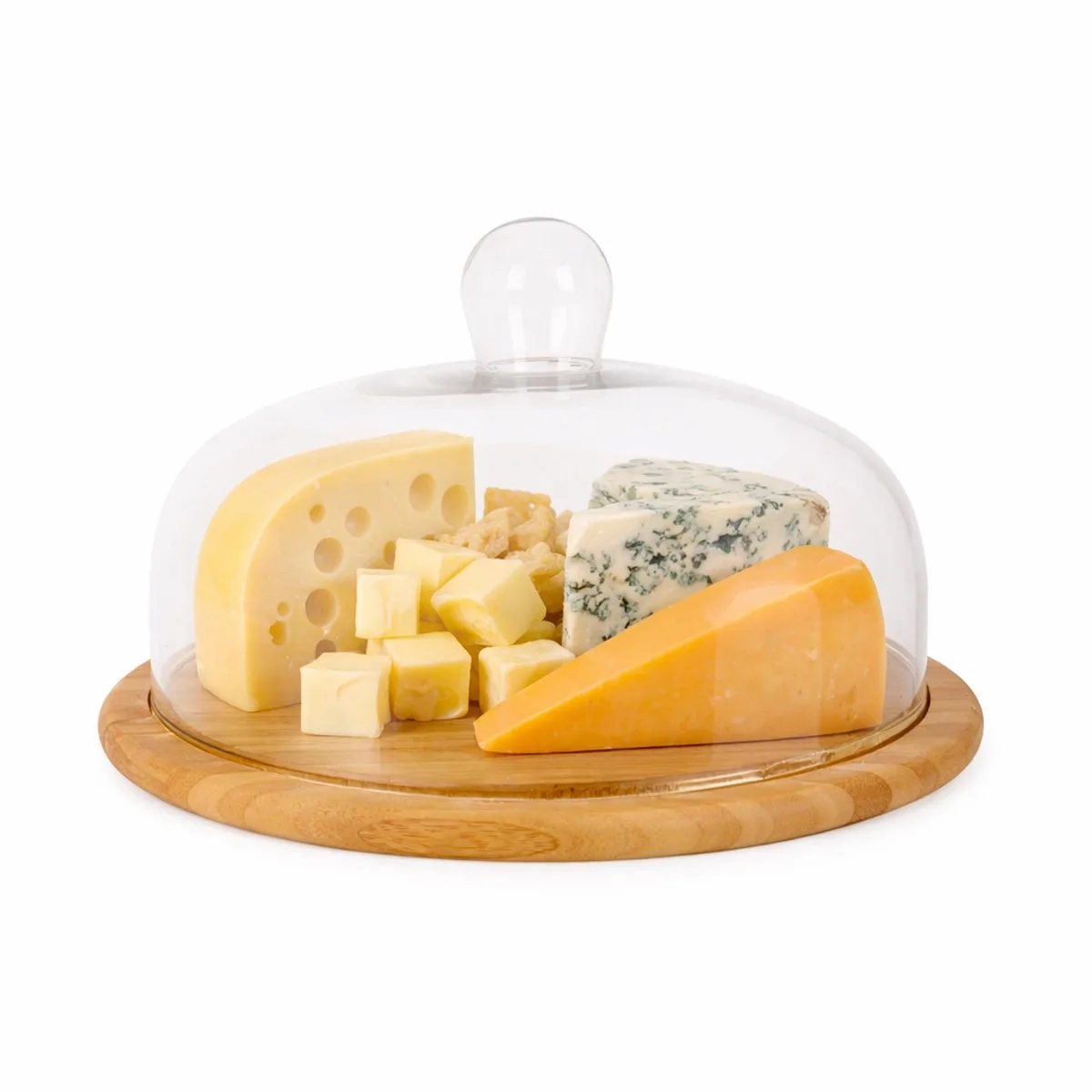 Taartplateau - Met glazen stolp - 30cm de Point-Virgule en Houtkleur – photo produit