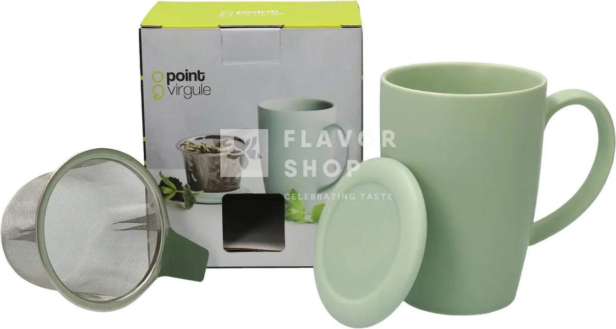 Thee - Theebeker met zeef Mintgroen van Point-Virgule in - (helder), Zwart – productfoto