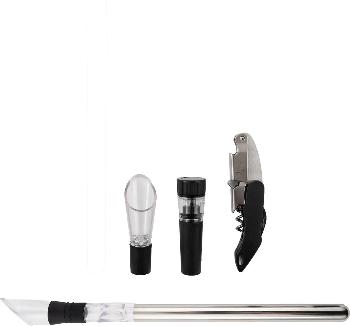 Wijnaccessoires set met kelnersmes, wijnkoelstick, schenktuit en vacuümstop fra Point-Virgule i Zilvergrijs – produktbillede
