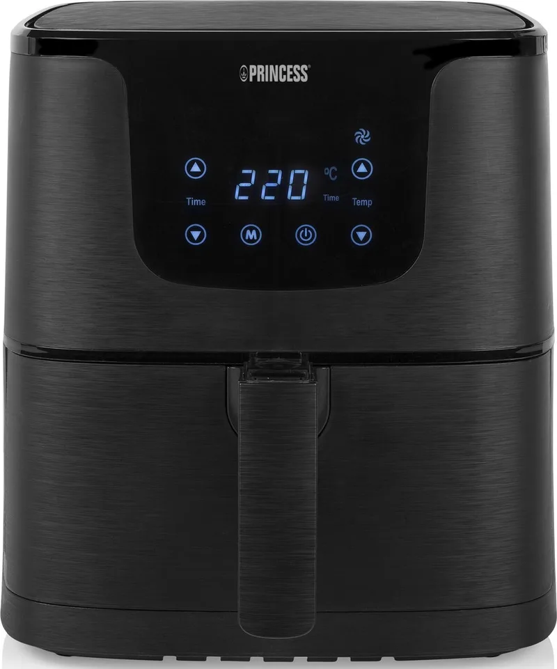 Airfryer 5,2 Liter - Heteluchtfriteuse - 1700W - Digitaal Touchscreen Display - 7 Automatische Bakprogramma's - Instelbare Temperatuur 80-200°C - Timer - Olievrij Frituren - Vaatwasserbestendige Mand - 183014 von Princess in Schwarz – Produktfoto