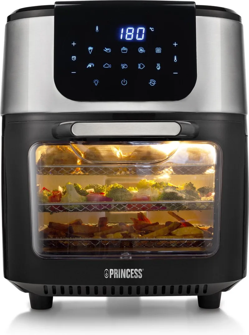 Airfryer Oven DeLuxe 182075 - Heteluchtfriteuse - Extra groot 11 liter - PFAS vrij - 10 automatische programma's - RVS/Zwart by Princess in Black – product photo