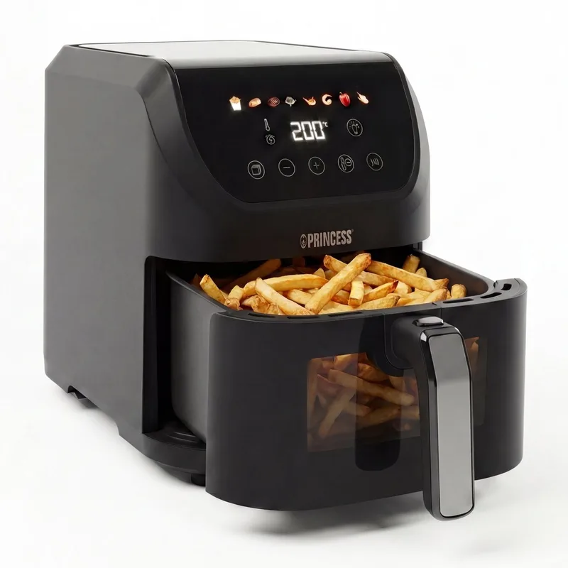 Airfryer XL 182240 - Heteluchtfriteuse - BPA vrij - 5.5 liter - Kijkvenster - Touchscreen - 8 Programma's - Slank Ontwerp - 1500W - Inclusief Grillrek - venster by Princess in Black – product photo