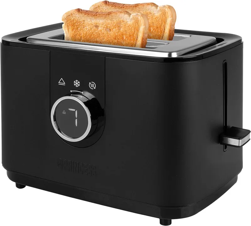Broodrooster – 2 Sleuven – LED Display – Zwarte RVS Behuizing – Moments Breakfast Serie – Princess 142360 by Princess in Black – product photo