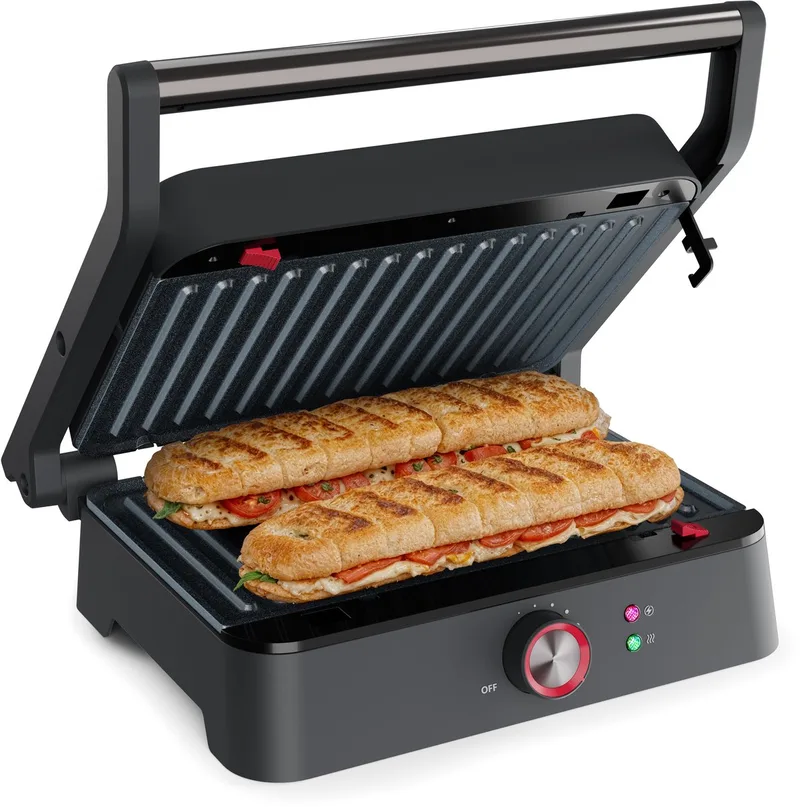 Contactgrill - tosti apparaat - Grill 27,5x18cm - 117502 - 1800W - Uitklapbaar - Uitneembare PFAS-vrije platen - vaatwasserbestendig by Princess in Black – product photo 1 of 2