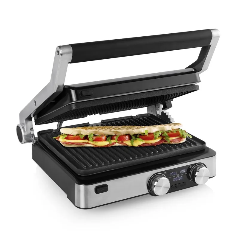 Digital Grill Master Pro 117310 – 2 regelbare thermostaten – Grill apparaat - Tosti apparaat - Contactgrill - Groot bakoppervlak - Digitaal bedieningspaneel - Uitneembare platen - 2000W by Princess in Black – product photo 1 of 2