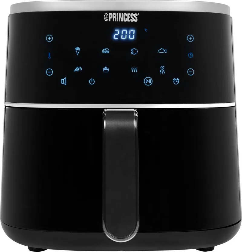 Digitale Airfryer 182238 - 4 liter - PFAS vrij - Groot - Heteluchtfriteuse - Digital Touchscreen - 8 Automatische Programma's - Inclusief in hoogte verstelbaar Grillrack by Princess in Black – product photo