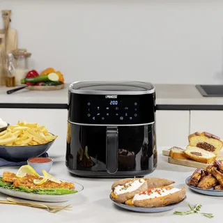 Digitale Airfryer XL 182244 - 6 liter - Groot - PFAS vrij - Heteluchtfriteuse - Zwart - Digital Touchscreen - 8 Automatische Programma's - Inclusief in hoogte verstelbaar Grillrack fra Princess i Sort, 6 liter – produktbillede 2 af 2