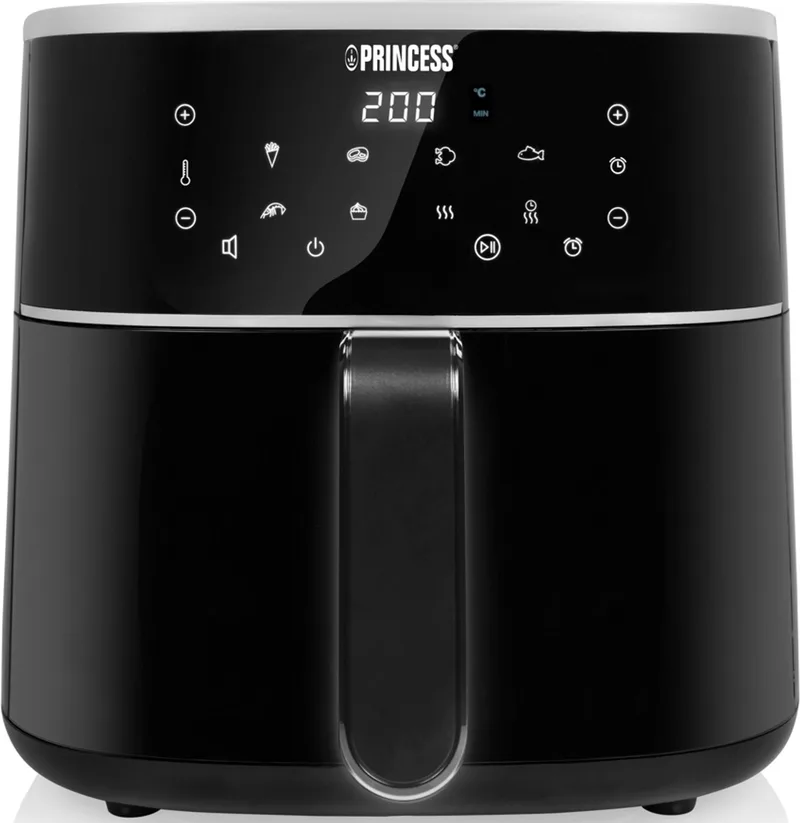 Digitale Airfryer XL 182244 - 6 liter - Groot - PFAS vrij - Heteluchtfriteuse - Zwart - Digital Touchscreen - 8 Automatische Programma's - Inclusief in hoogte verstelbaar Grillrack fra Princess i Sort, 6 liter – produktbillede 1 af 2