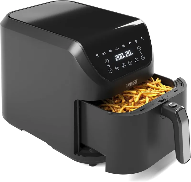 Digitale Airfryer XXL 182256 - SlimFry Airfryer - Slank ontwerp - 8 liter - PFAS vrij - Heteluchtfriteuse - Digital Touchscreen - 8 Automatische Programma's - 2000W - Ideaal voor kleinere keukens of beperkte aanrechtruimte von Princess in Schwarz – Produktfoto