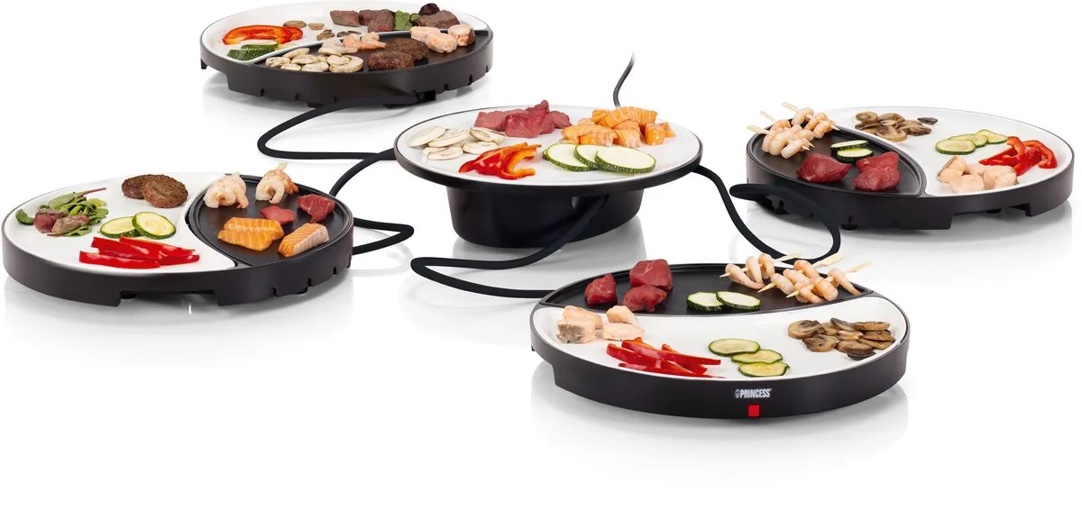 Dinner4All 103080 - Gourmetstel - Grill & Bakplaat - Extra lang 2 meter snoer - 4 personen - Vaatwasserbestendig - PFAS-vrij - Uitbreidingsset beschikbaar van Princess in Zwart – productfoto
