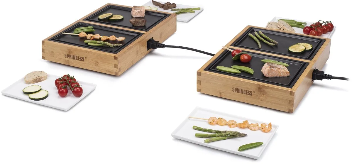 Dinner4all Pure 104040 + 104040 – Gourmetstel - 8 personen - Teppanyaki - Grill & Bakplaat - 2 meter snoer - Uit te breiden tot 10 personen van Princess in Bamboe – productfoto